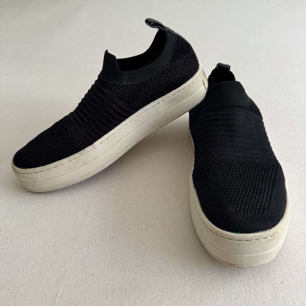 J Slides Shoes Women's Size 7 Hilo Knit Slip On Platform Sneakers Black Fabric